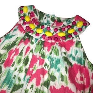 Mini Boden Dress 5-6y  Floral Jeweled Collar Sleeveless 100% Cotton Lined